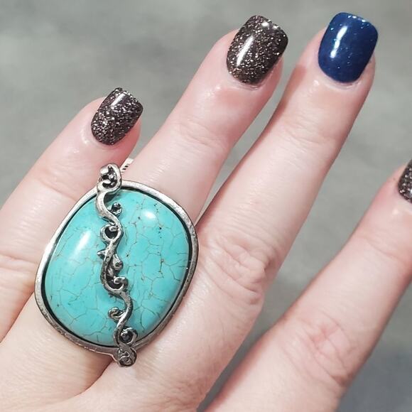 Large faux turquoise silver tube tone - Picture 1 of 6